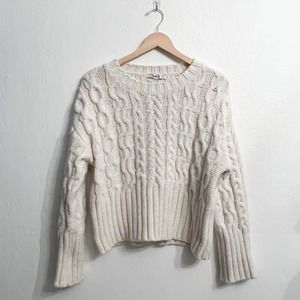 ZARA Cream Ivory Cable Knit Crewneck Sweater Small
